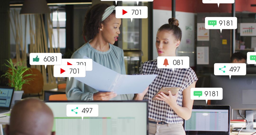 Professional social media marketing team reviewing growth dashboards